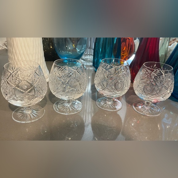 Bohemia Crystal Brandy Snifter Cut Glass Star/ Fan Design Cognac, Set Of 4 - Picture 1 of 9